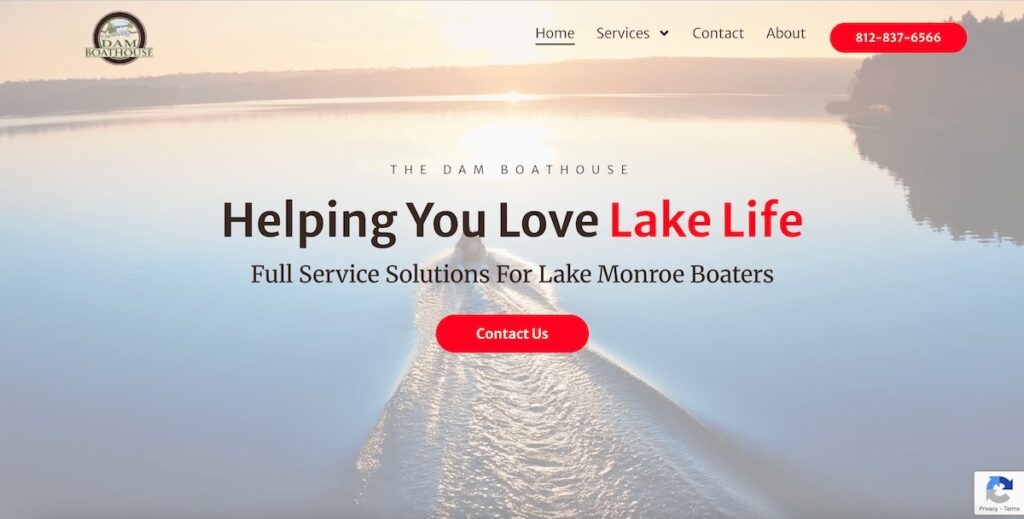 The Dam Boathouse website homepage